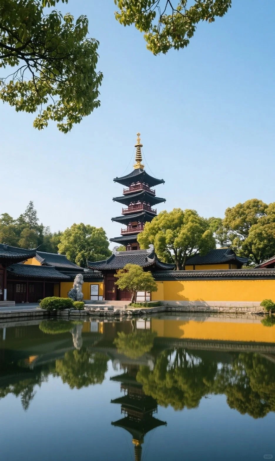 To&agrave;n cảnh H&agrave;n Sơn Tự với m&aacute;i ng&oacute;i cong truyền thống.