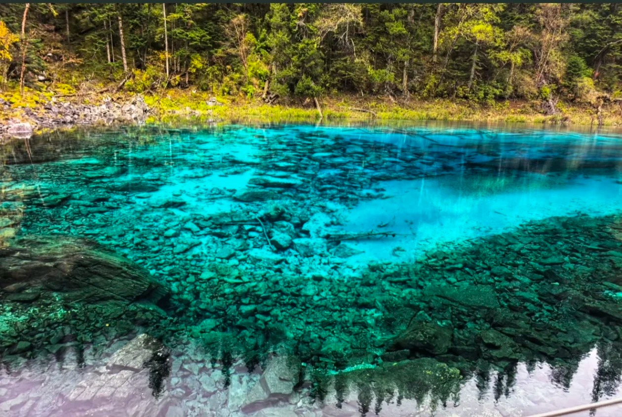 Nước hồ ngủ sắc l&ecirc;n m&agrave;u xanh ngọc tại Cửu Trại C&acirc;u