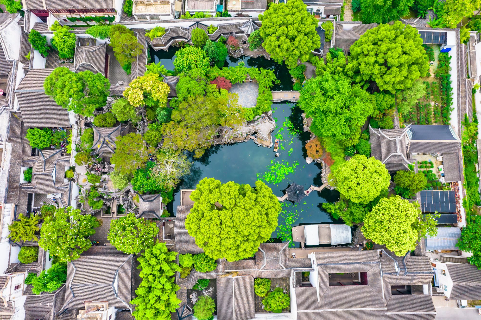 To&agrave;n cảnh Sư Tử L&acirc;m với m&aacute;i ng&oacute;i cong truyền thống. nh&igrave;n từ tr&ecirc;n xuống