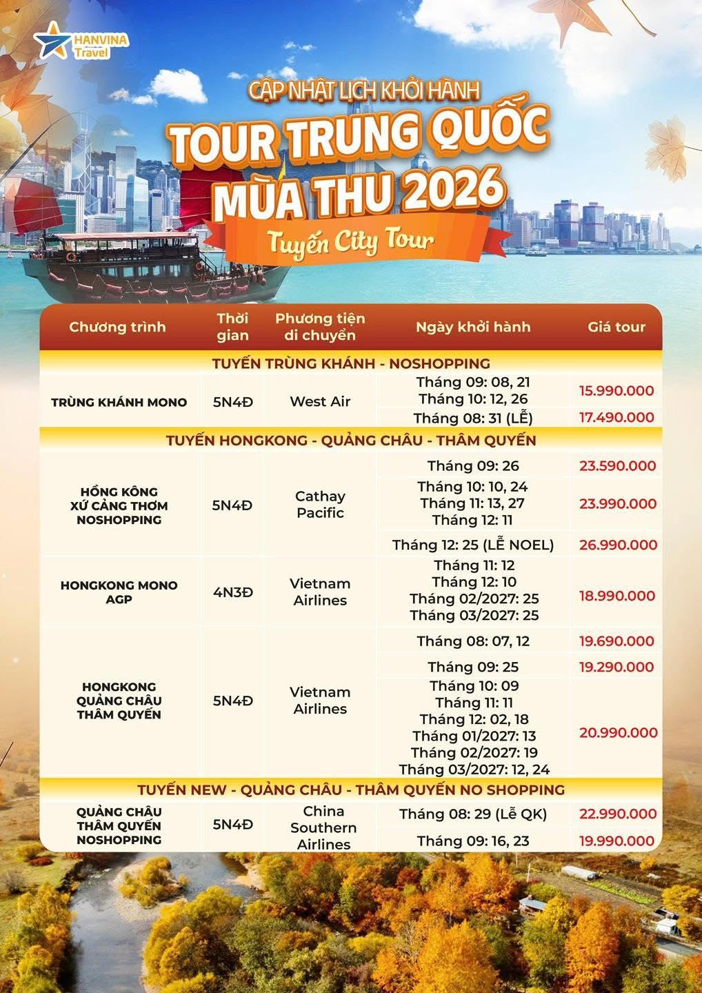 Tour City Tour m&ugrave;a thu khởi h&agrave;nh từ H&agrave; Nội của HanVina Travel